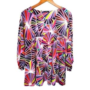 Cocomo Bright Multi-Color Geometric 3/4 Sleeve Popover Blouse